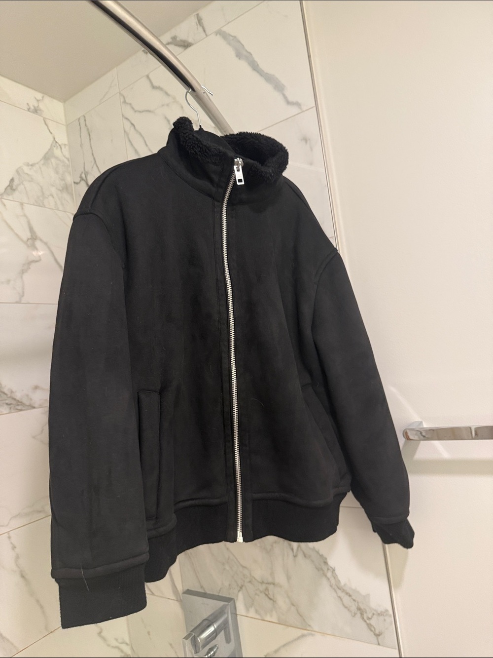 H&M Black Sherpa-Lined Bomber Jacket